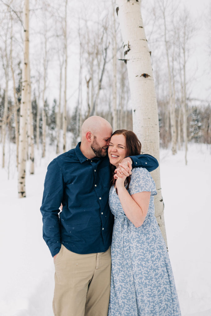 snowy mountain engagement session