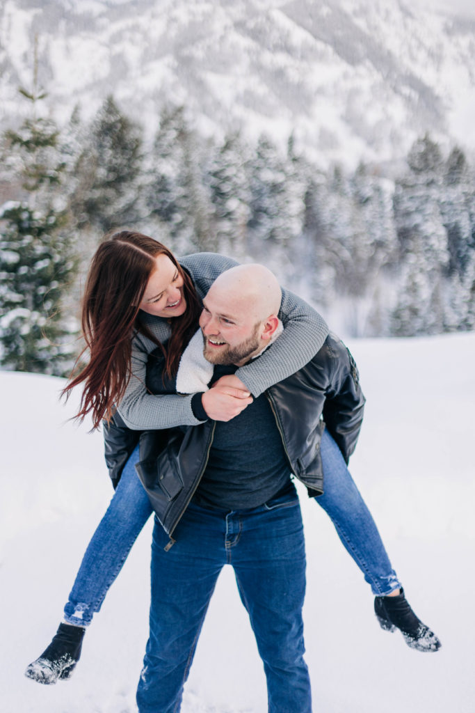 snowy utah engagement session