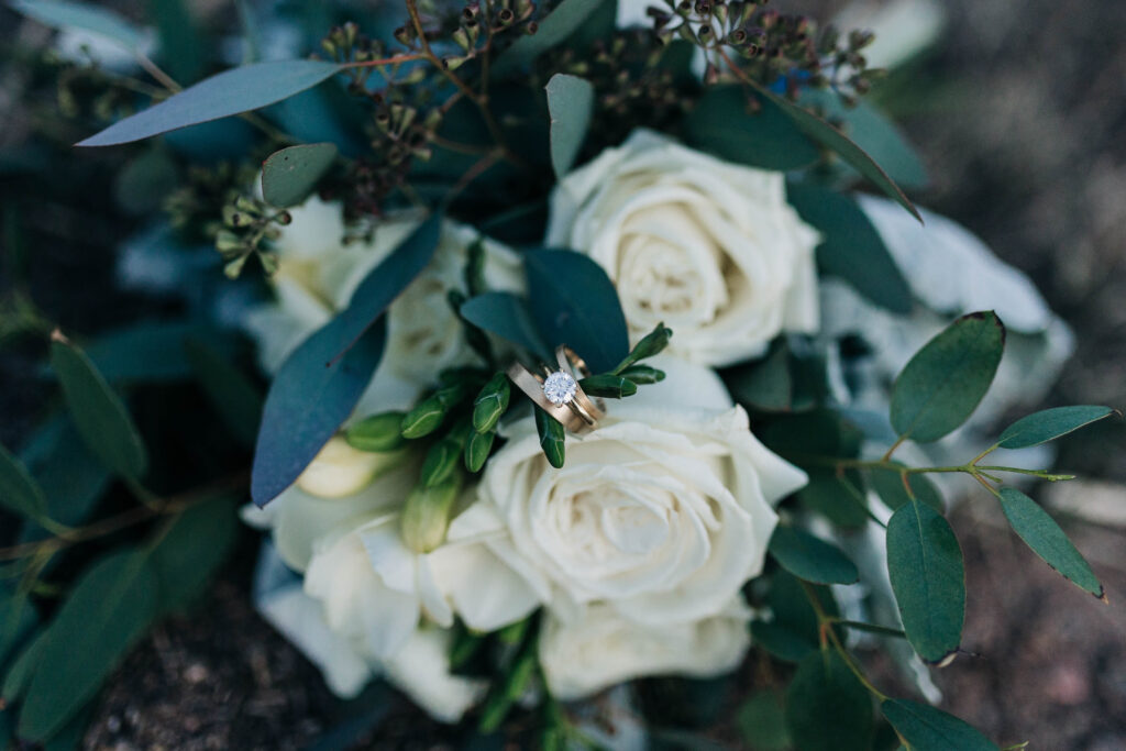 bouquet and wedding rings