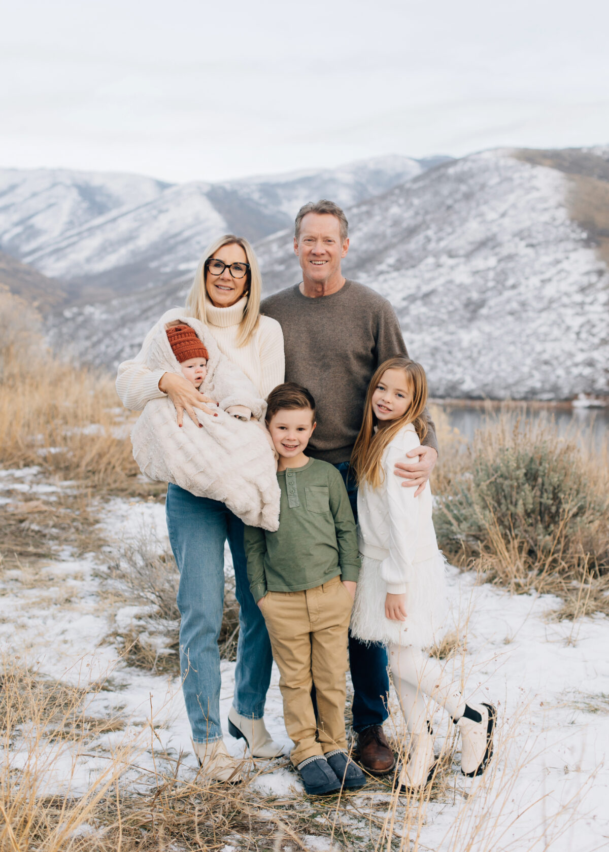 Grandparents with grandkids at Utah winter lake