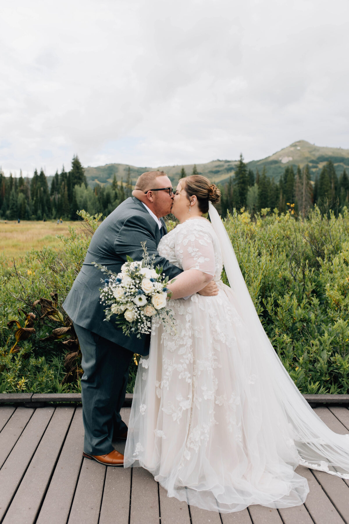 First kiss wedding photo