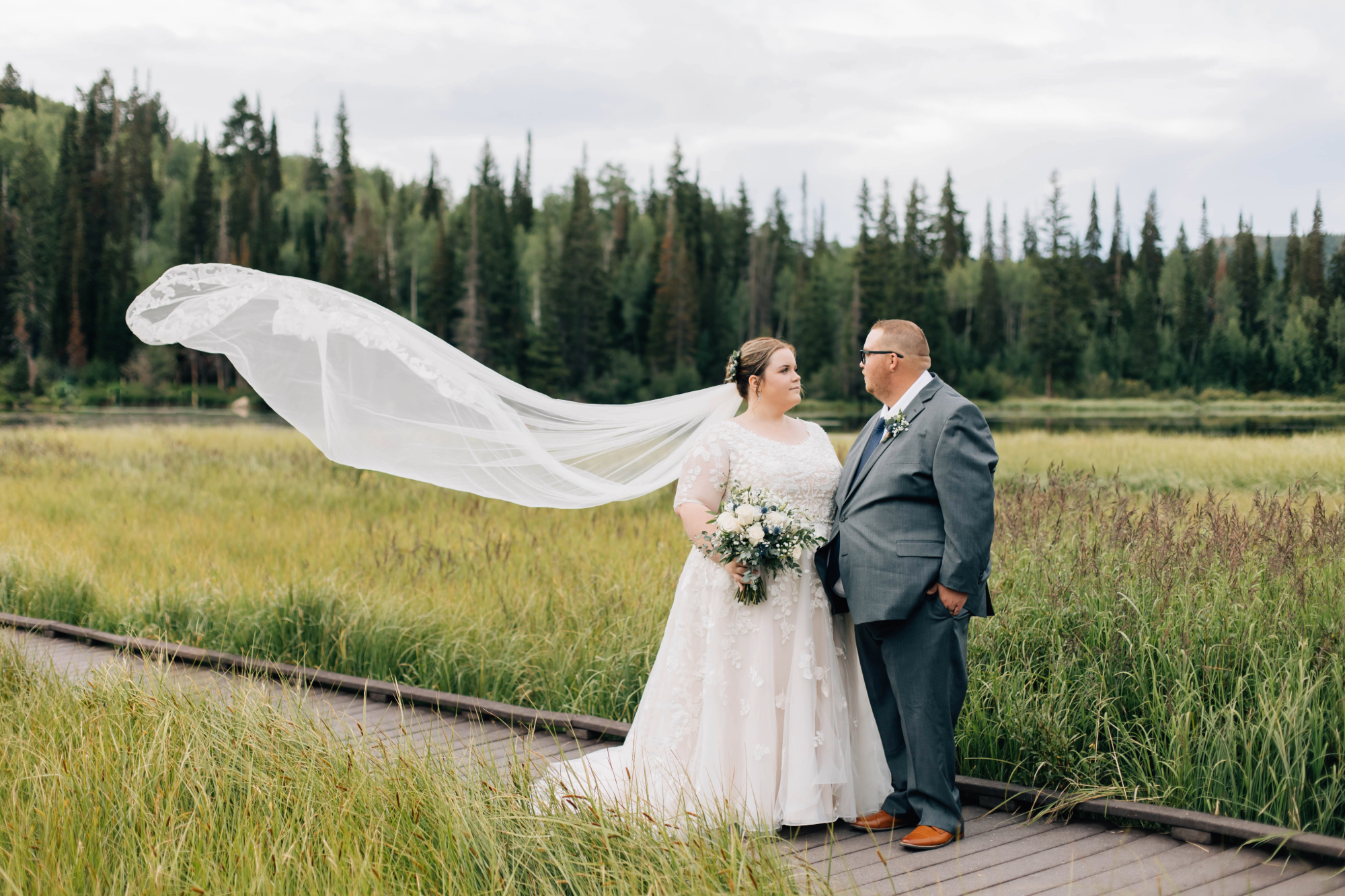 Mountain veil shot wedding