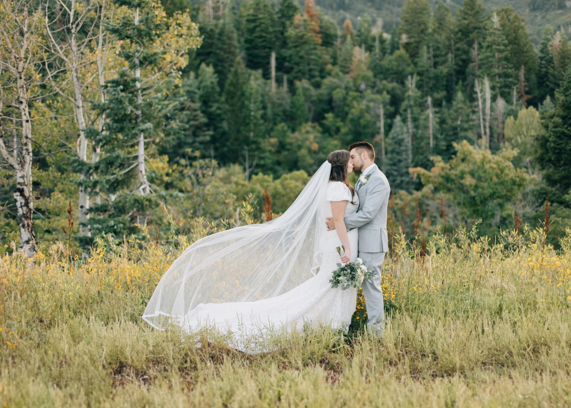 Mountain wedding veil shot